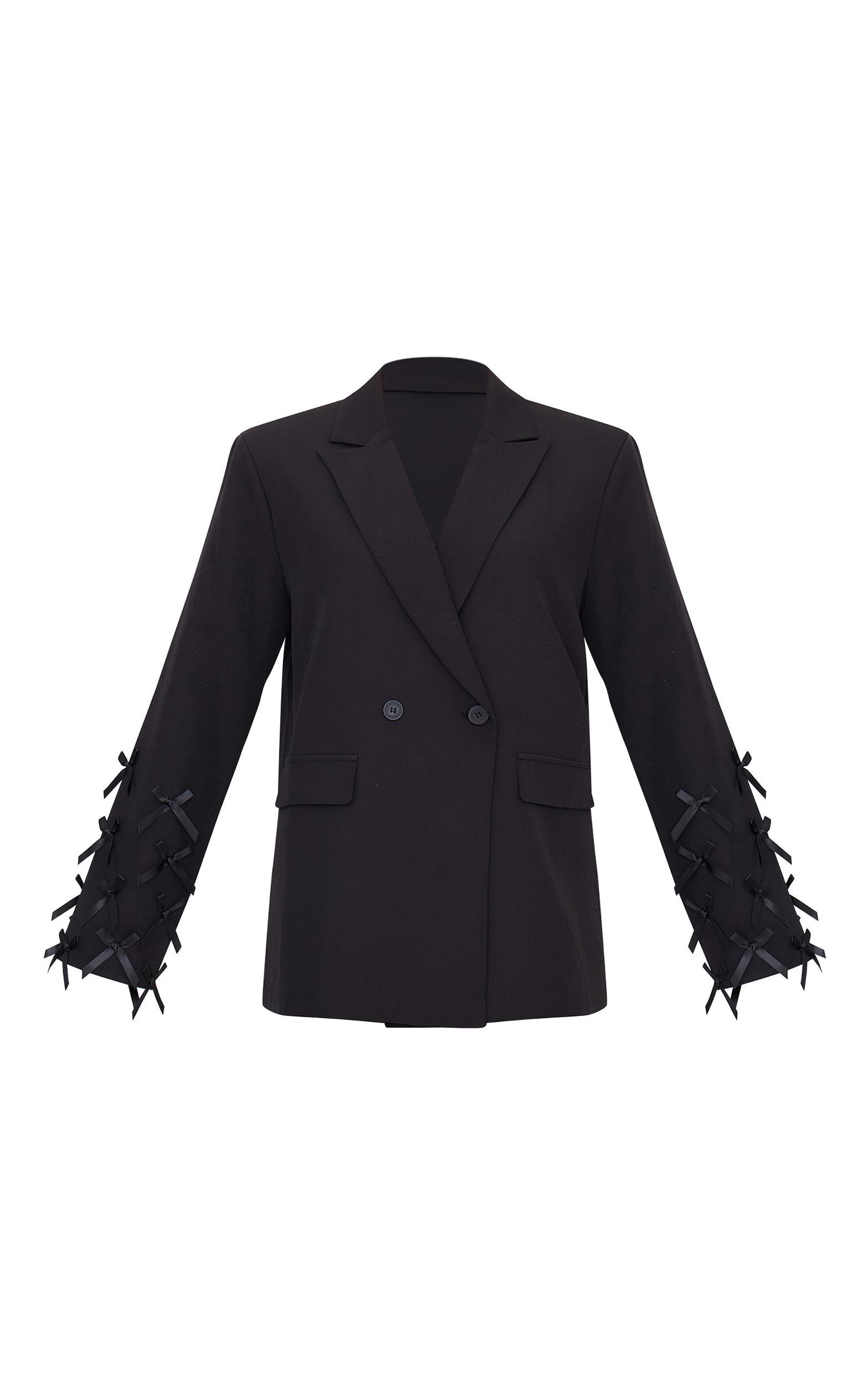 Black Bow Sleeve Detail Oversized Blazer Product Image