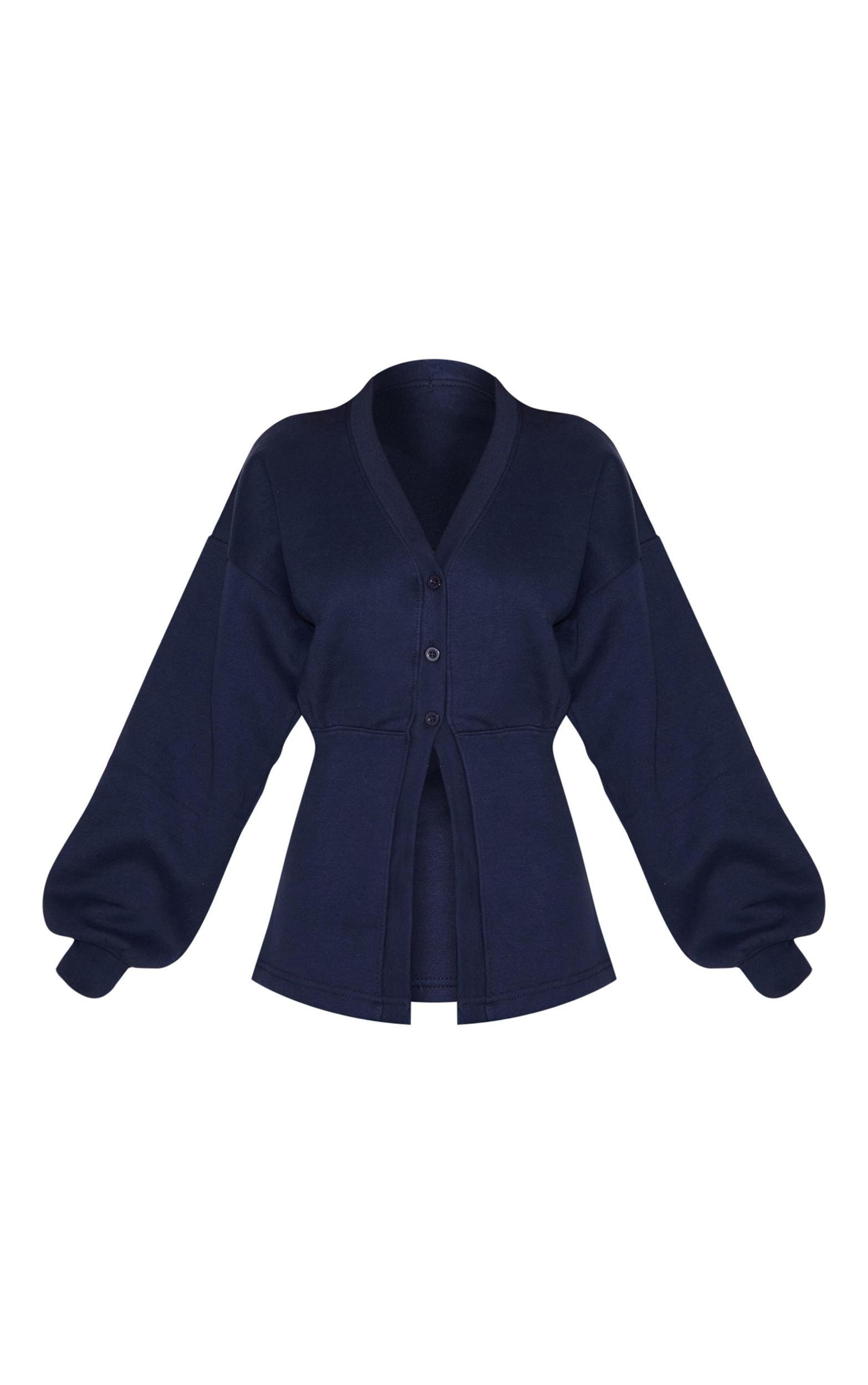 Navy Fitted Waist Button Front Sweatshirt Product Image