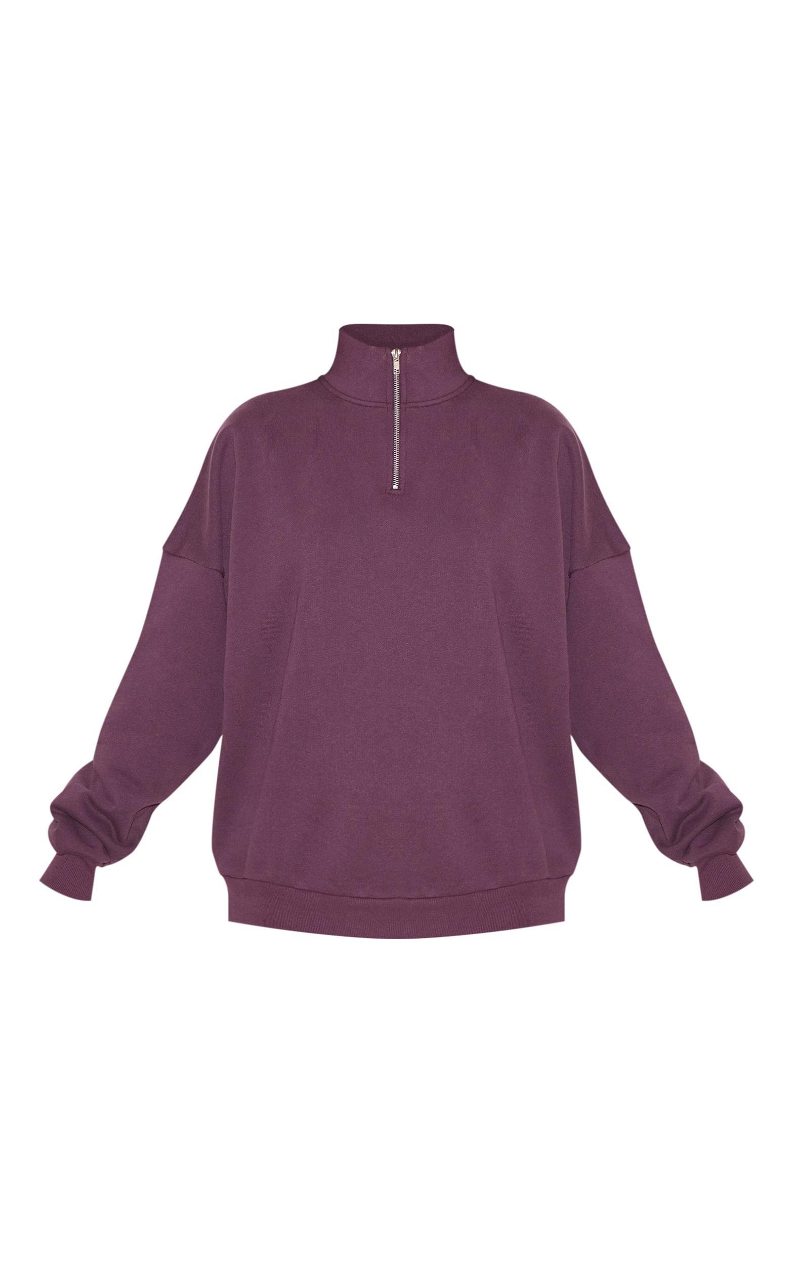 Dark Plum Premium High Neck Quarter Zip Oversized Sweatshirt Product Image