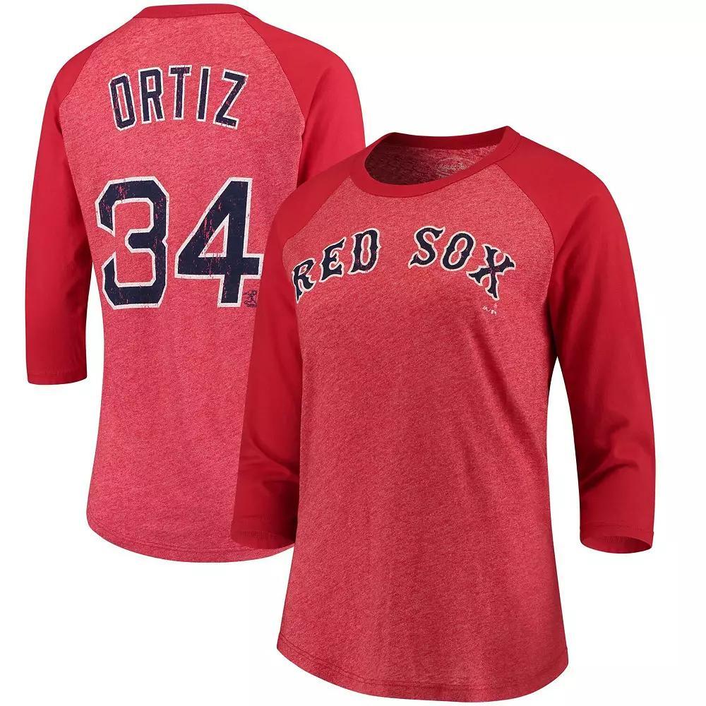 Women's Majestic Threads David Ortiz Red Boston Red Sox Name & Number Tri-Blend Three-Quarter Length Raglan T-Shirt, Size: Medium Product Image