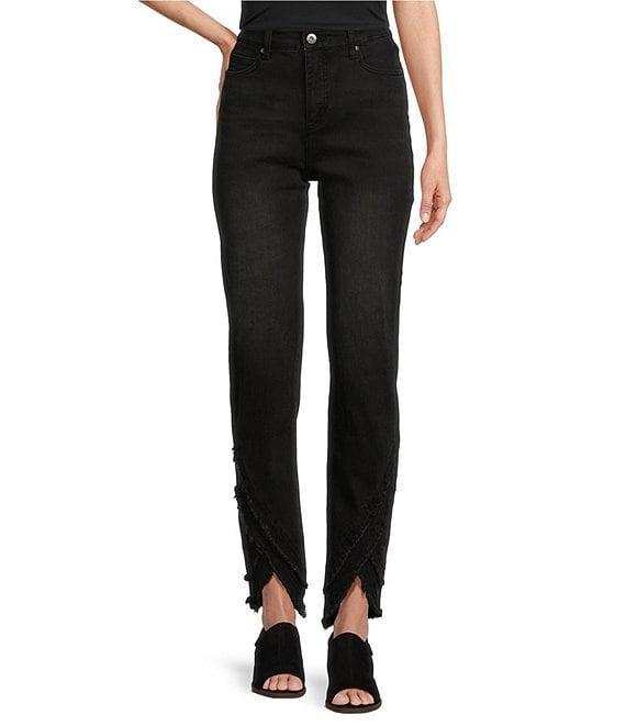John Mark Stretch Denim Asymmetrical Frayed Jean Product Image