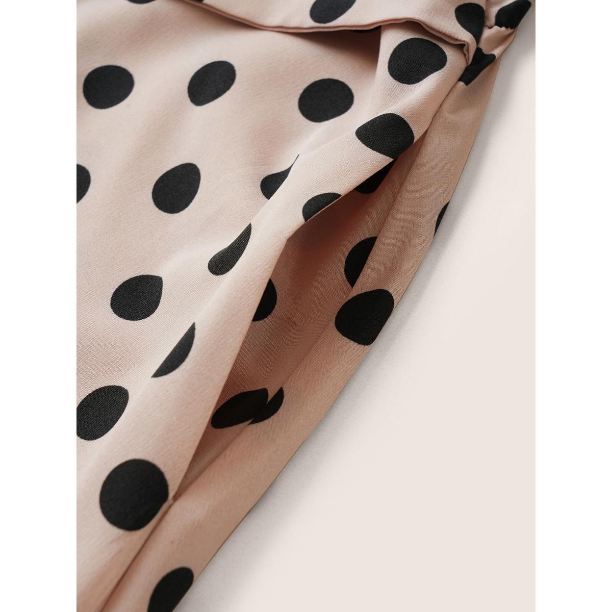 Plus Size Polka Dot Elastic Waist Ties Pocket Dress Pink Women At the Office Non Lapel Collar Short sleeve Curvy Midi Dress BloomChic 30/6X Product Image