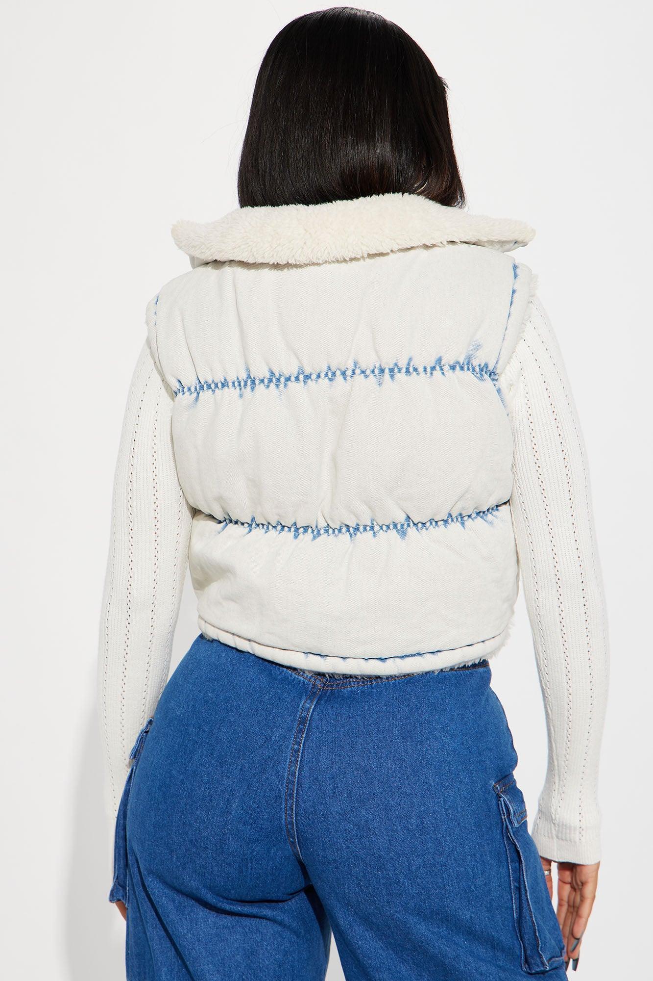 Brooklyn Baddie Sherpa Lined Denim Vest - Light Wash Product Image
