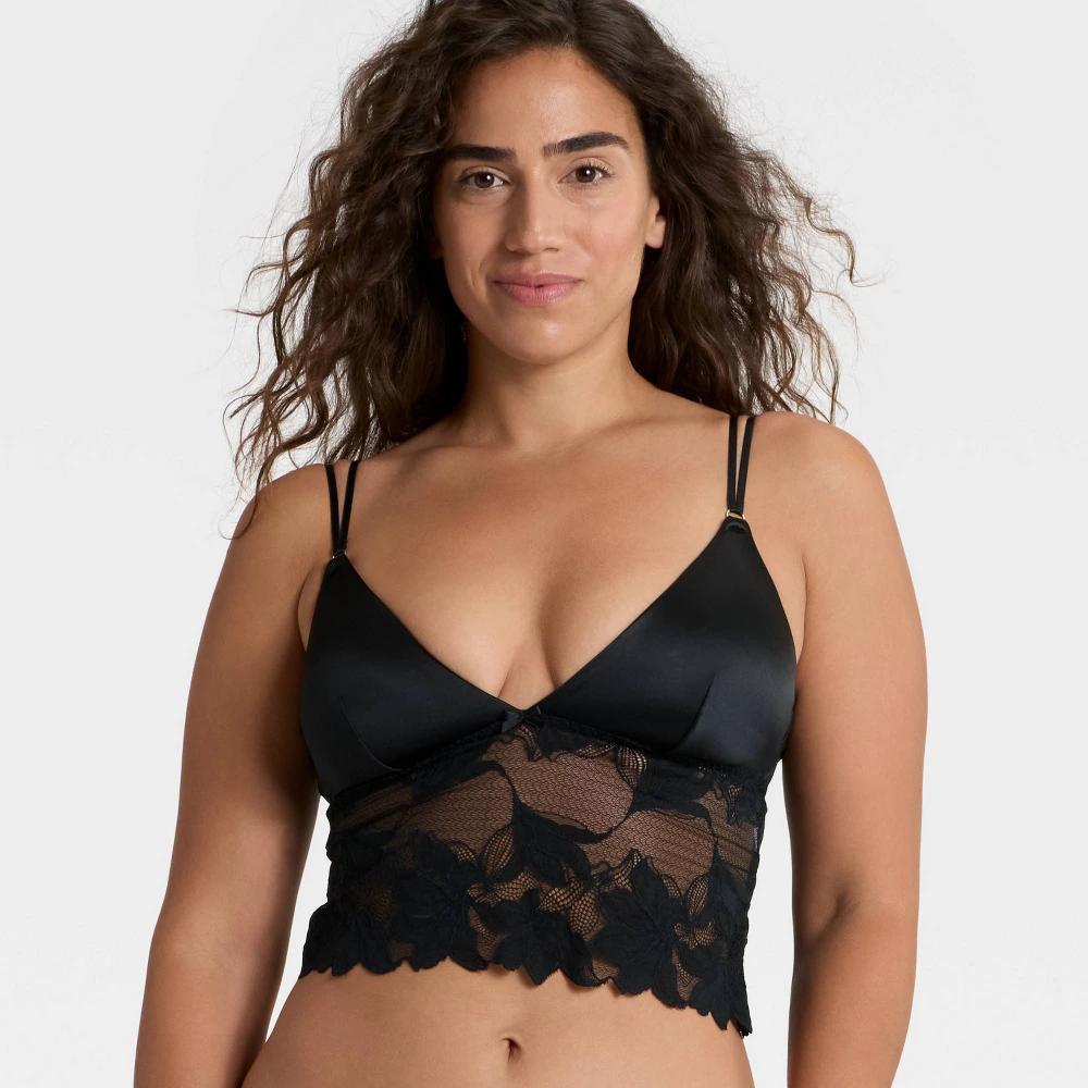 Women's Satin and Lace Removable Pad Longline Bralette - Auden™ Product Image