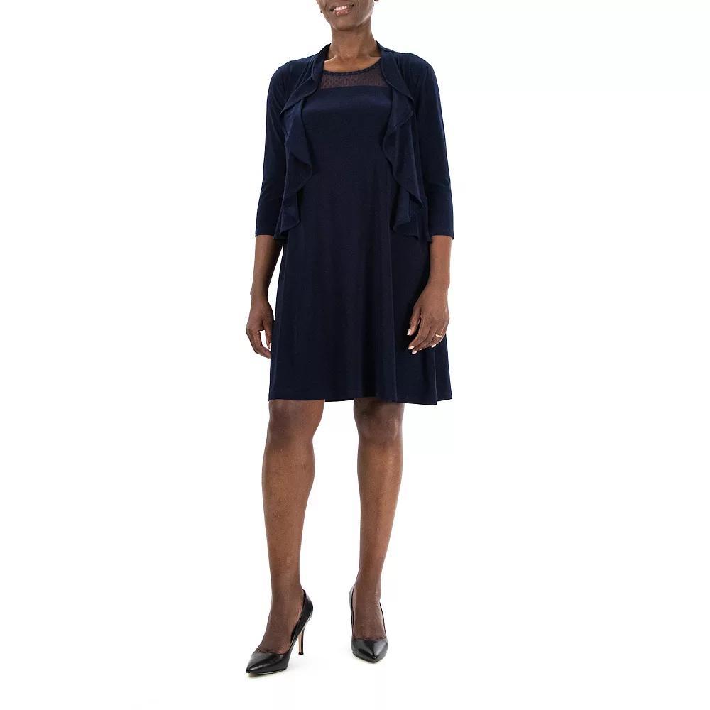Women's Nina Leonard Ruffle Bolero & Dress Set, Size: XL, Blue Product Image