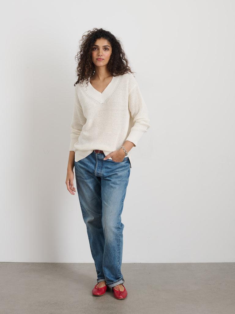 Arielle V Neck Sweater In Cotton Linen Product Image