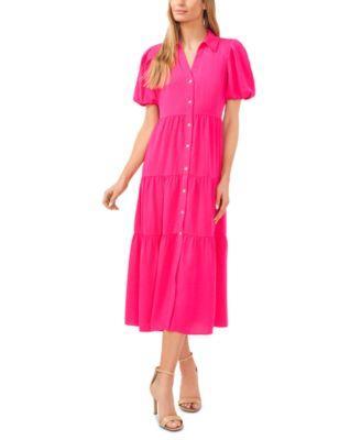 CeCe Womens Collared Short-Sleeve Tiered Shirtdress Product Image
