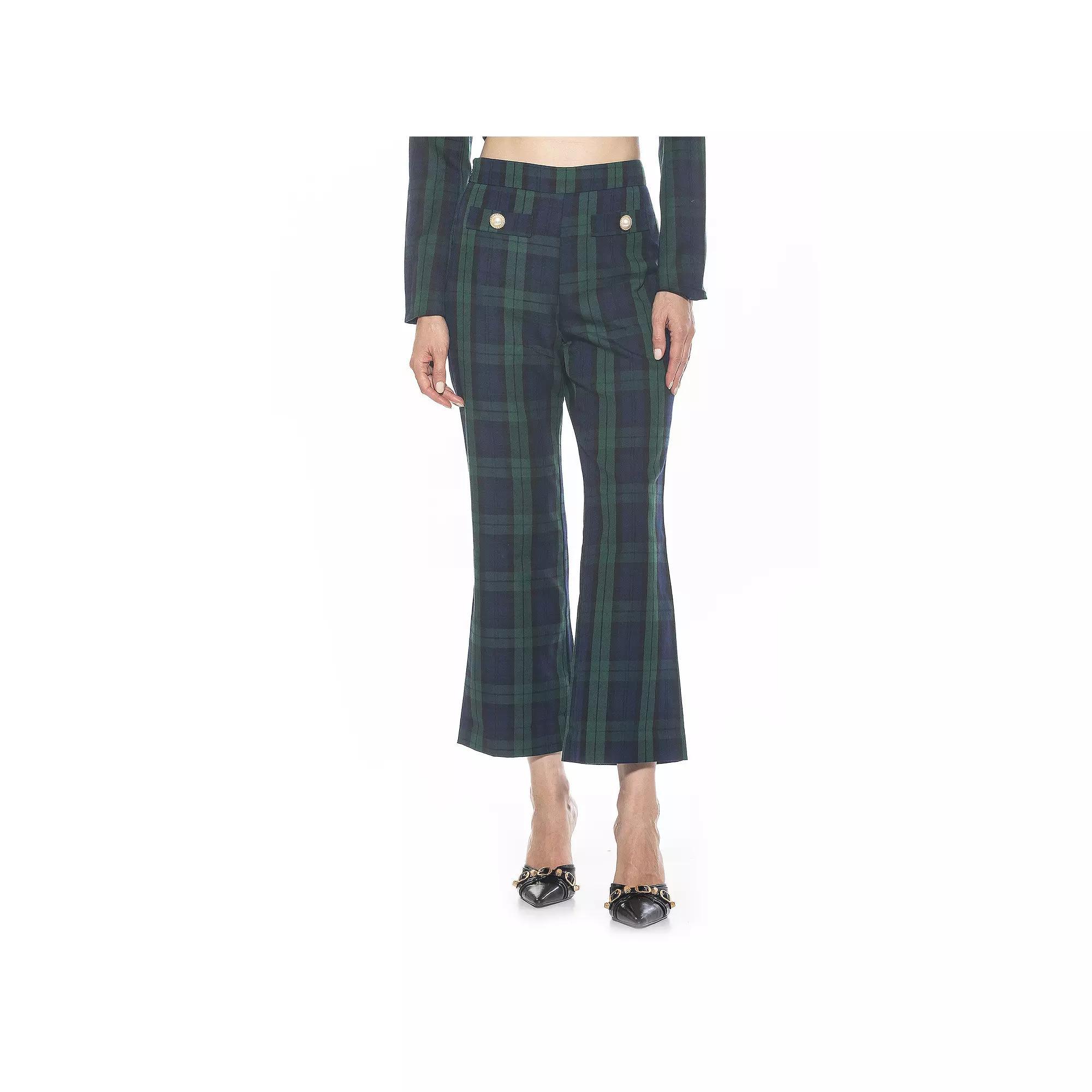 Women's ALEXIA ADMOR Jayden Wide-Leg Plaid Pants, Size: 2, Green Plaid Product Image