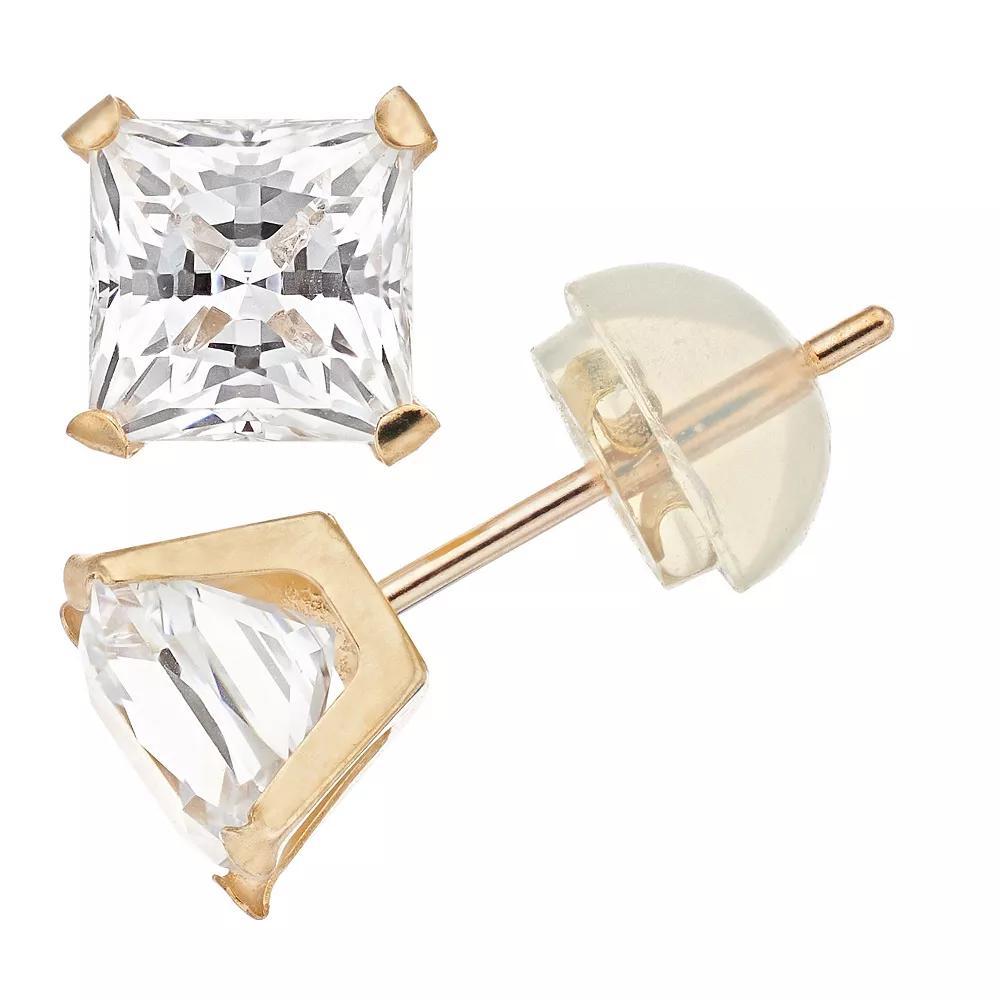 Renaissance Collection 10k Gold 5 mm Square Cubic Zirconia Stud Earrings, Women's Product Image