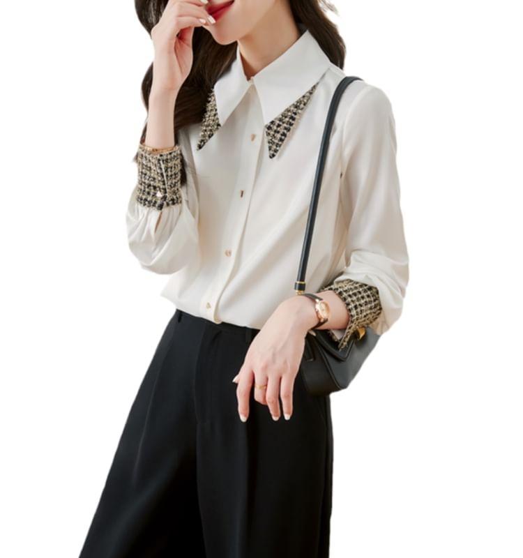 Tweed Cuff Button-Up Shirt Product Image