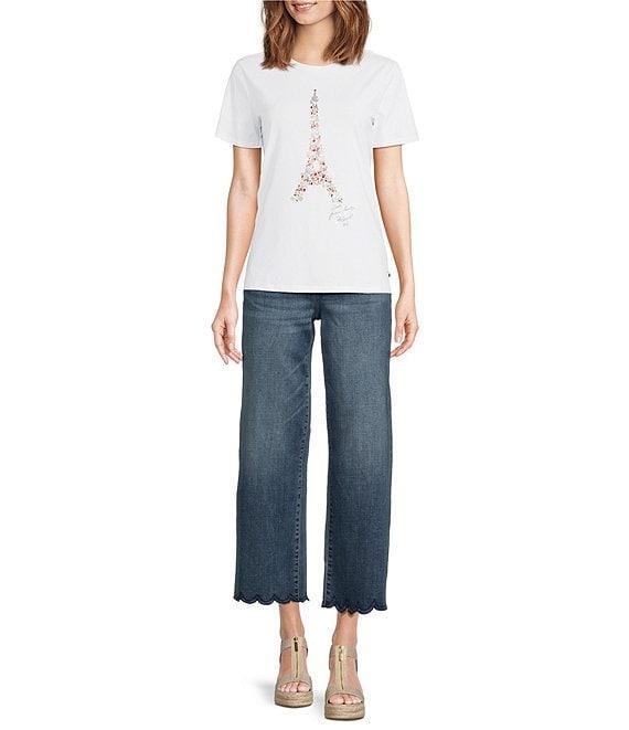 KARL LAGERFELD PARIS Knit Jersey Crew Neck Short Sleeve Embellished Eiffel Tower Tee Product Image