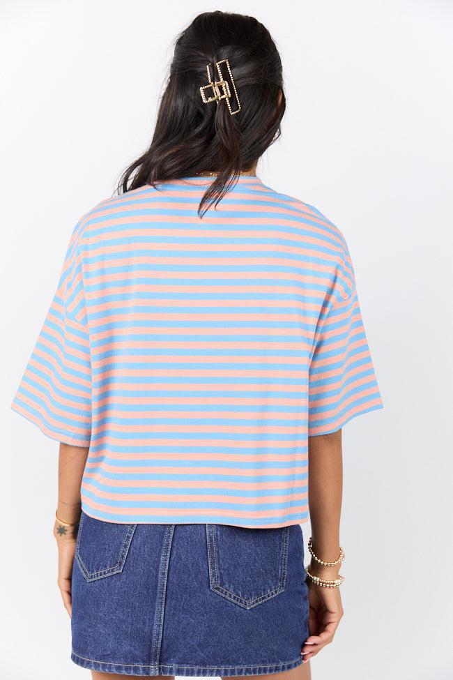 Keep It Casual Blue and Coral Multi Boxy Striped Tee SALE Product Image