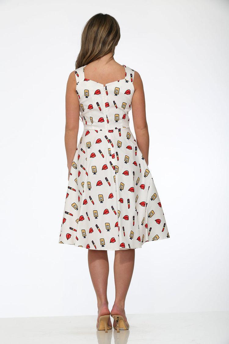 20932 White Red Lipstick Swing Dress Product Image