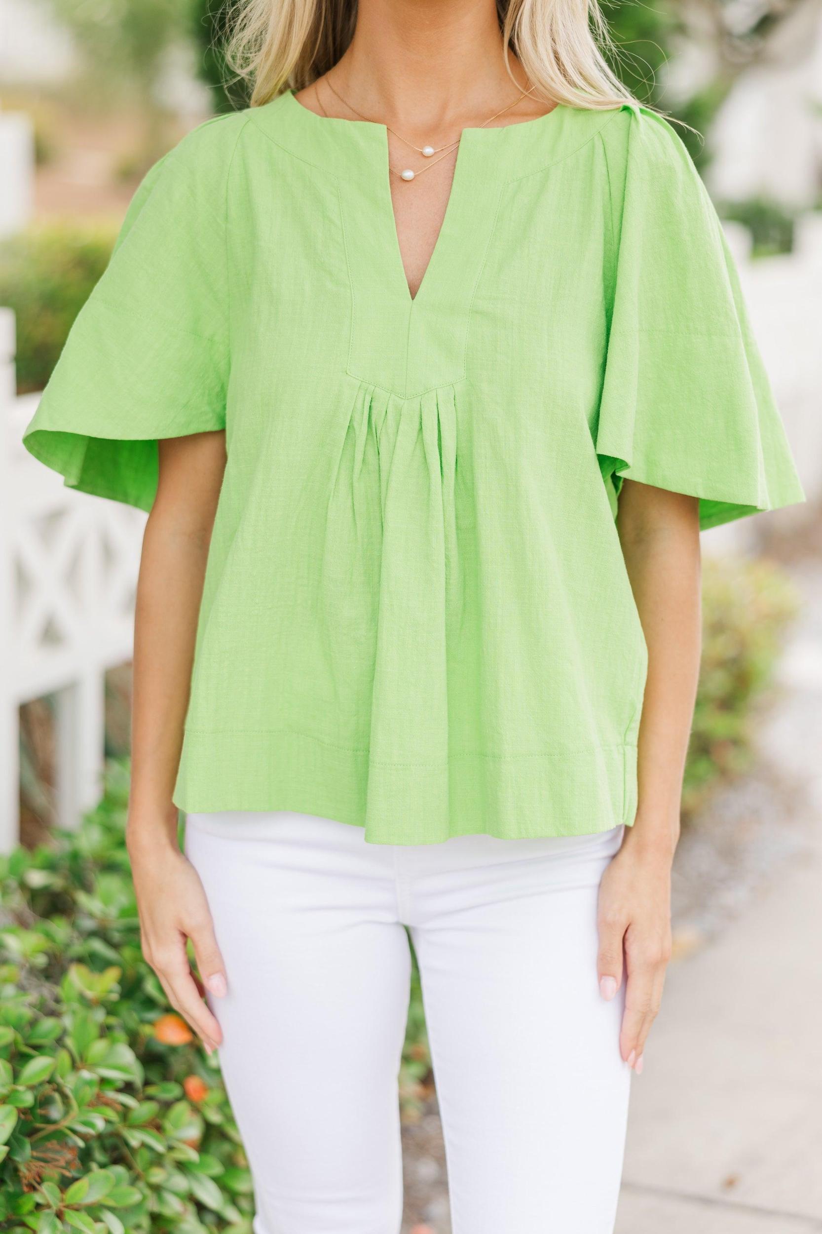 Just A Theory Lime Green Cotton Blouse Female Product Image