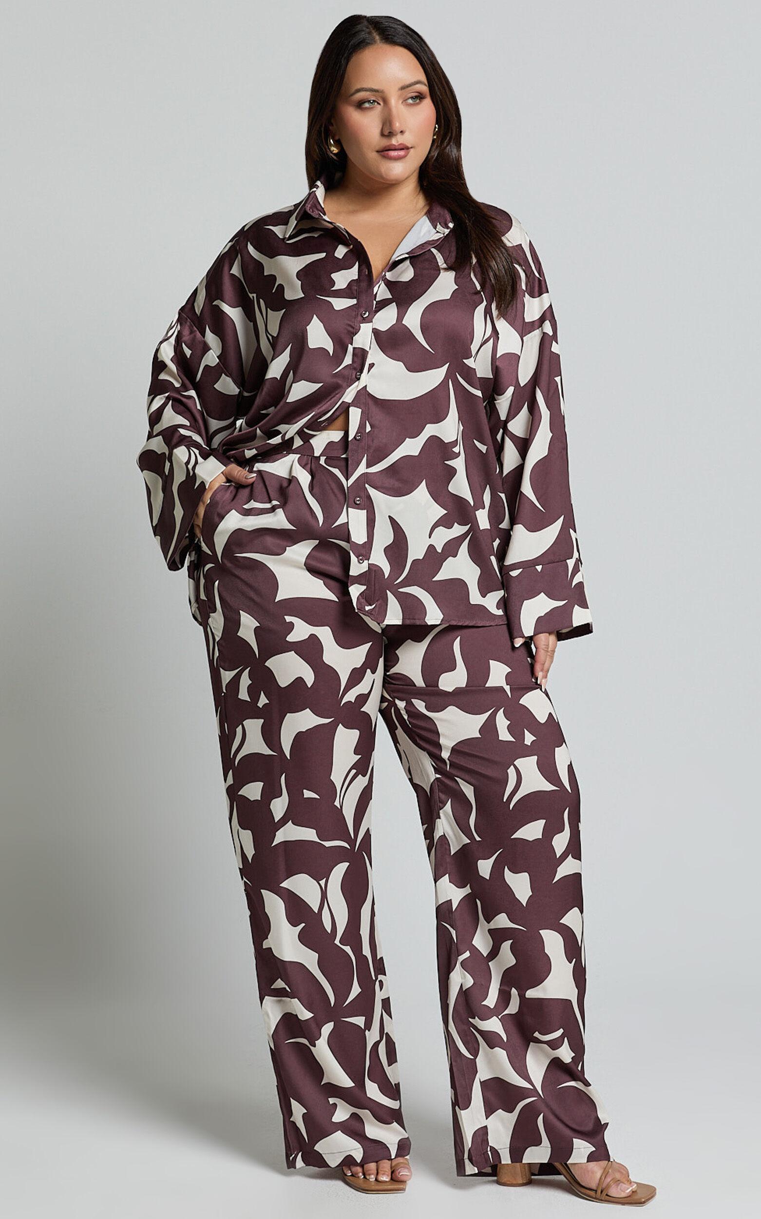 Janissa Pants - High Waisted Wide Leg Pants in Brown Floral Product Image
