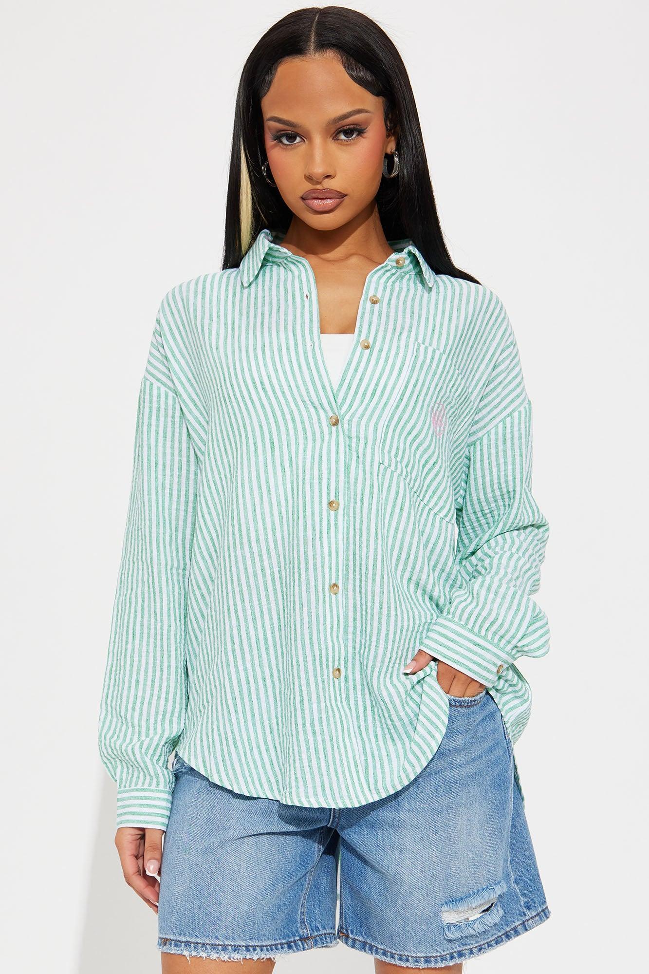 Beach Sunrise Striped Linen Shirt - Green/combo Product Image