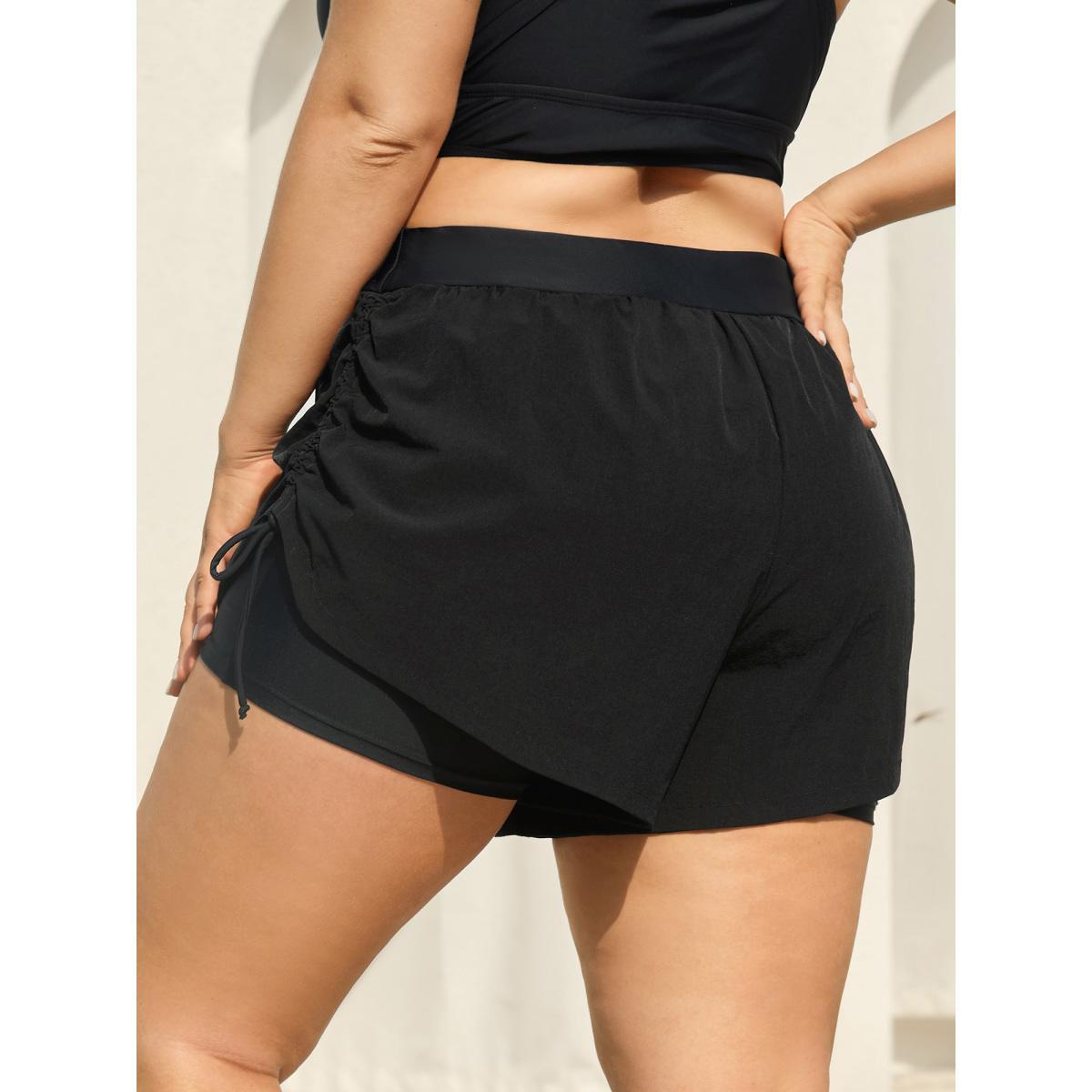 Plus Size Adjustable Side Drawstring Swim Bottoms Women's Swimwear Black Beach Drawstring High stretch Bodycon Mid Rise Curve Swim Bottoms BloomChic 22-24/3X Product Image