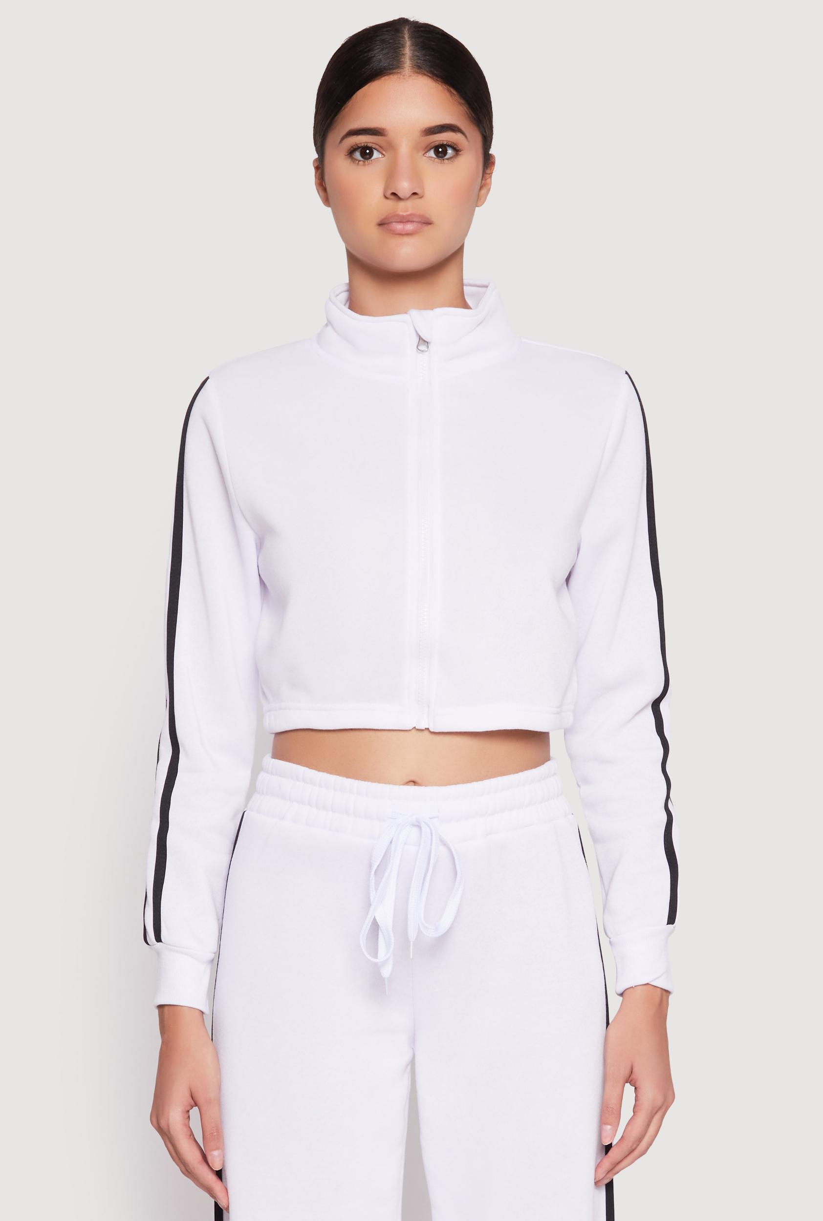 Womens Varsity Stripe Zip Front Cropped Sweatshirt Product Image
