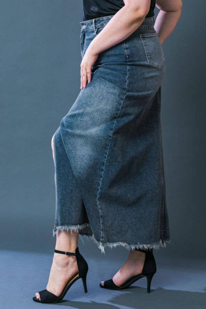 Plus Size Fray Denim Skirt Product Image