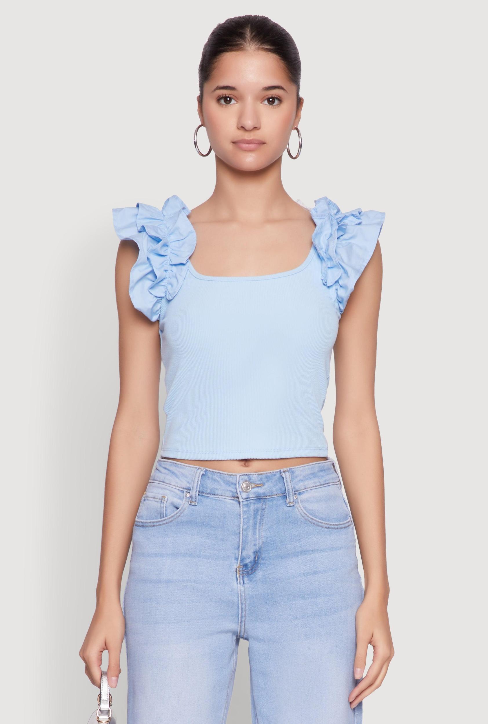 Womens Iris Ruffle Trim Scoop Neck Crop Top Product Image