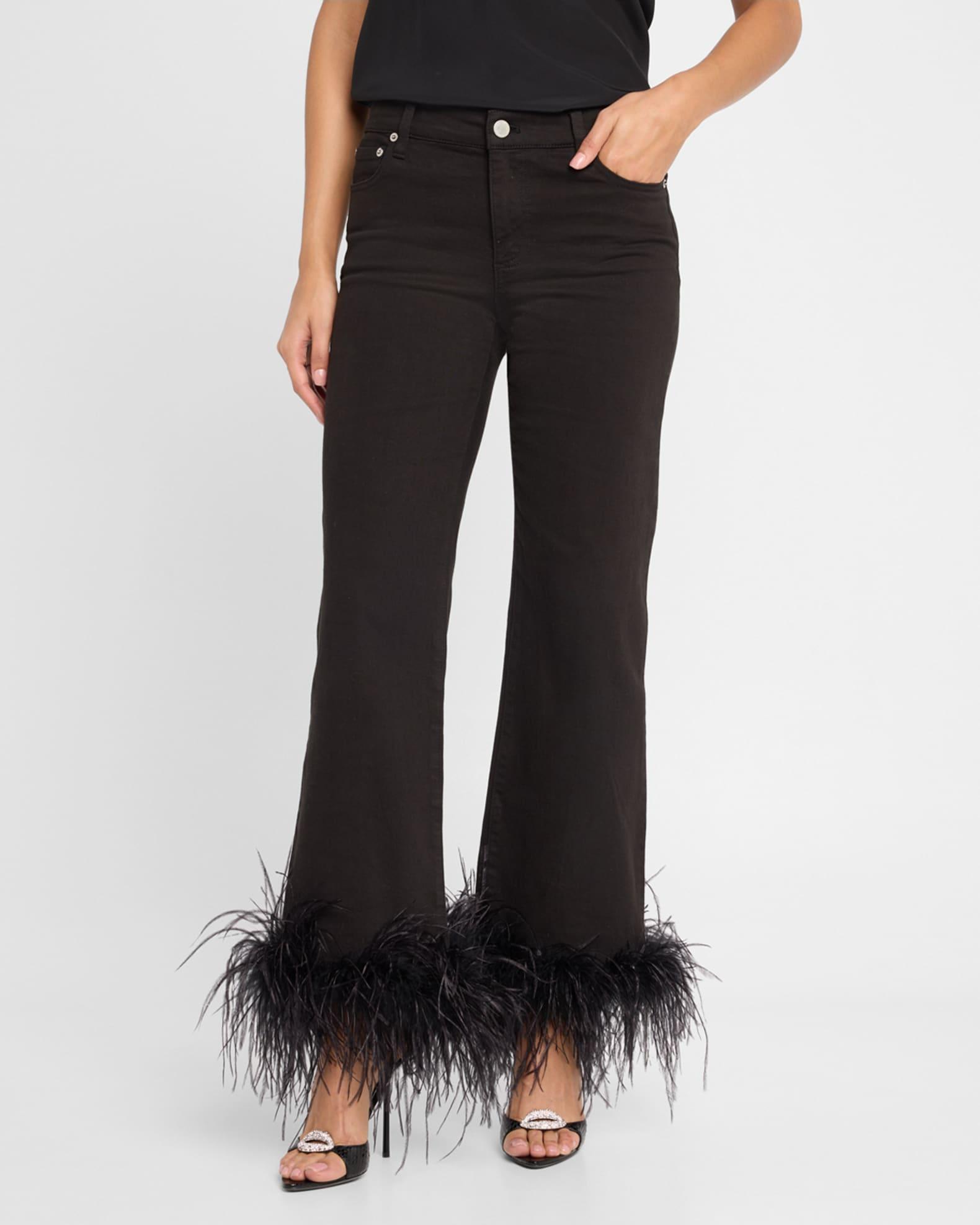 Roxie Low-Rise Flare Cropped Jeans with Feather Cuffs Product Image