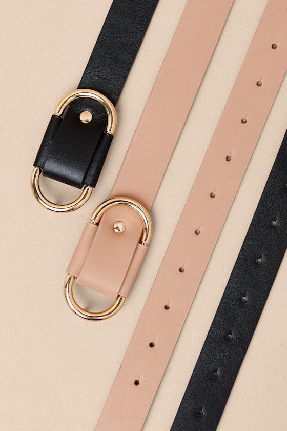 Alanna Black and Beige Skinny Belt Set Product Image