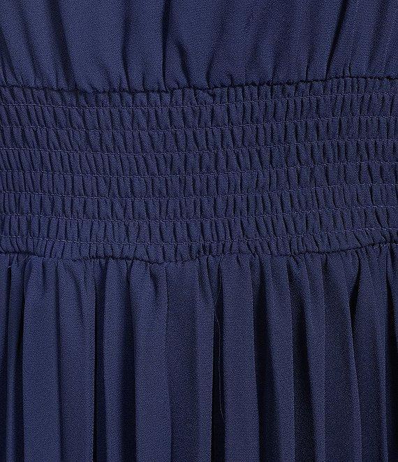 Marina V-Neck 3/4 Sleeve Pleated Midi Dress Product Image