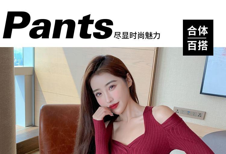 Long-Sleeve Cold Shoulder Halter Neck Knit Mini Dress Product Image