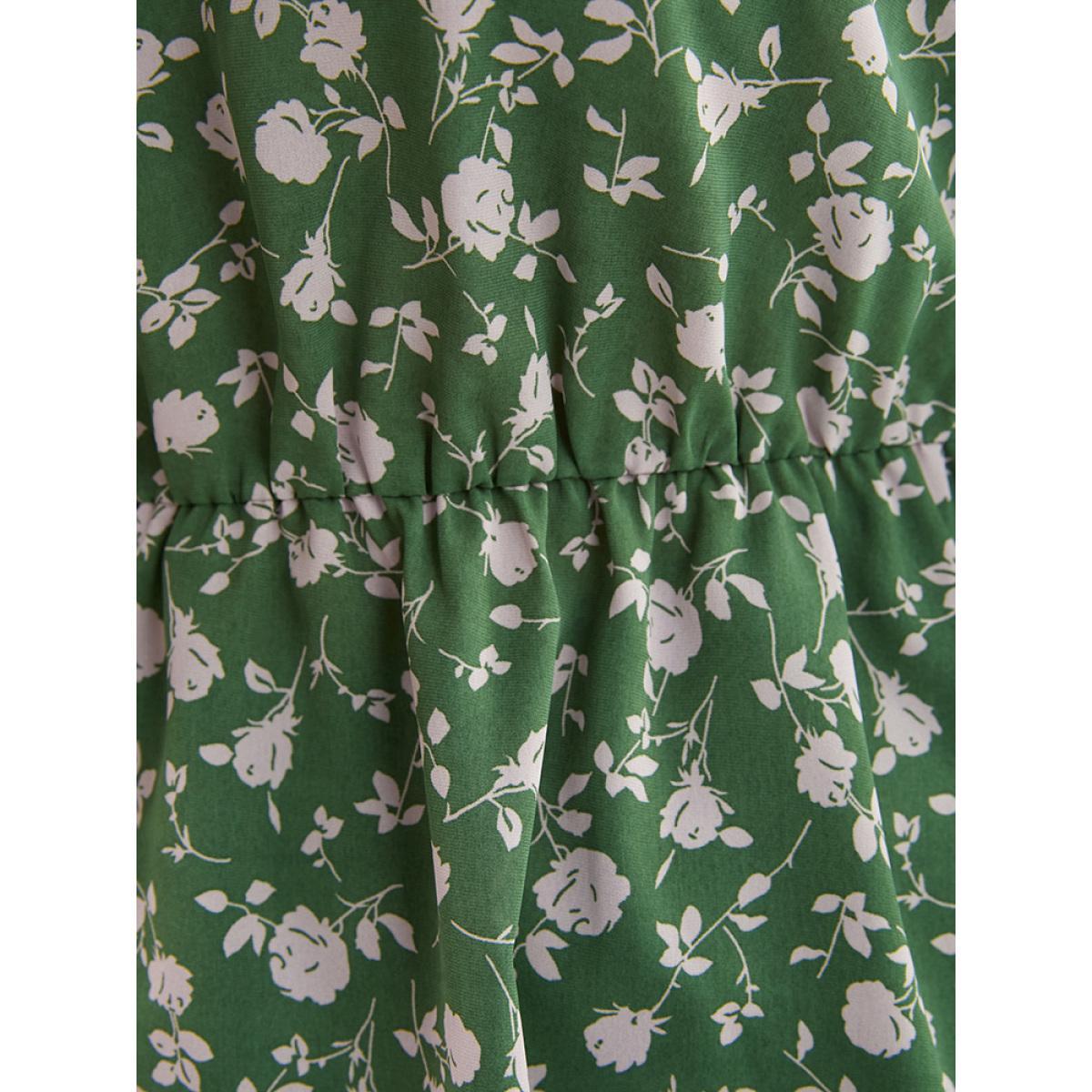 Plus Size Green Ditsy Floral V Neck Lantern Sleeve Blouse Women Elegant Long Sleeve V-neck Dailywear Blouses BloomChic 18-20/2X Product Image