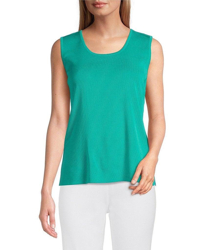 Ming Wang Scoop Neck Sleeveless Side Slit Knit Tank Top Product Image