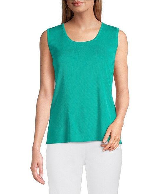 Ming Wang Scoop Neck Sleeveless Side Slit Knit Tank Top Product Image