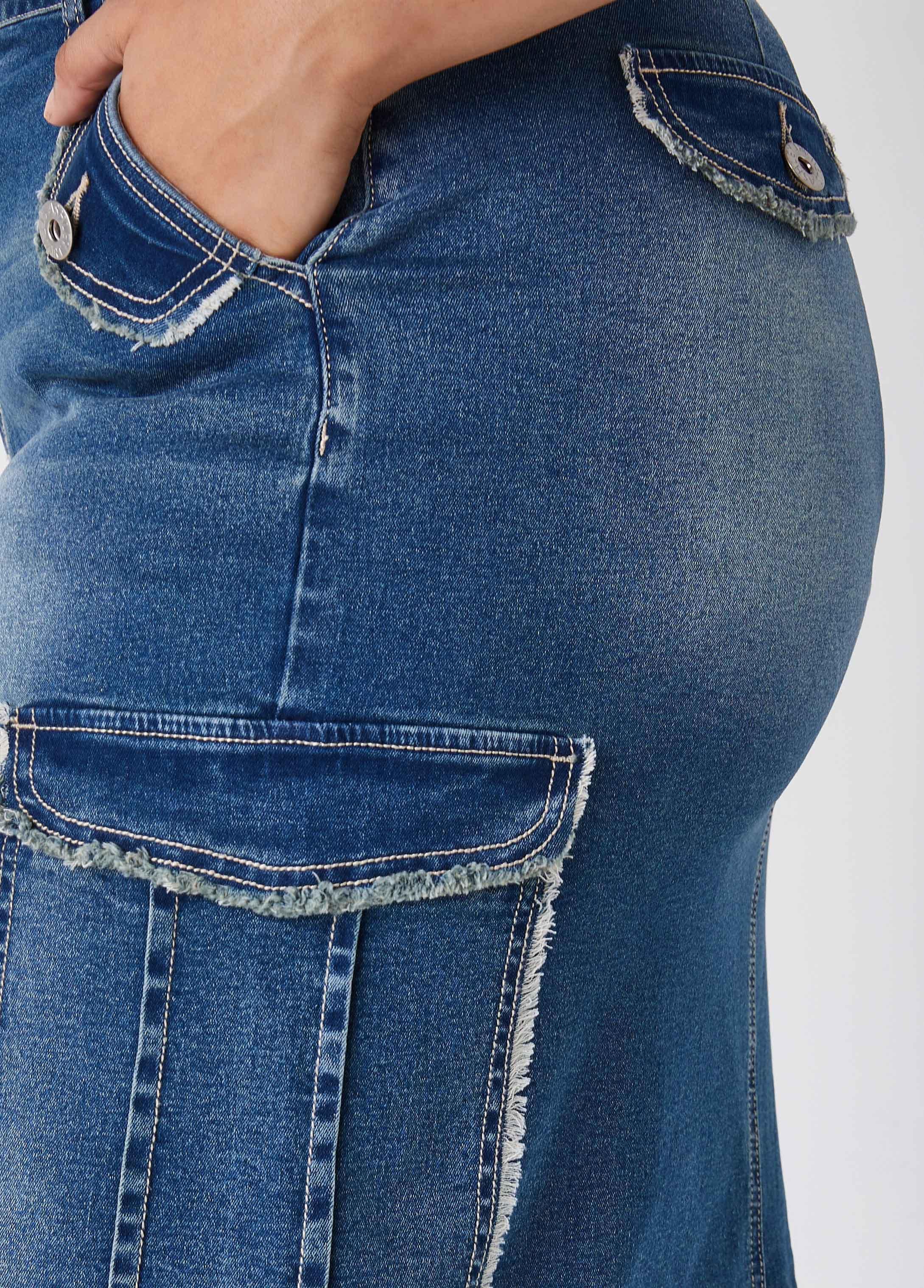 Plus Size Frayed Denim Cargo Maxi Skirt Ashley Stewart Product Image
