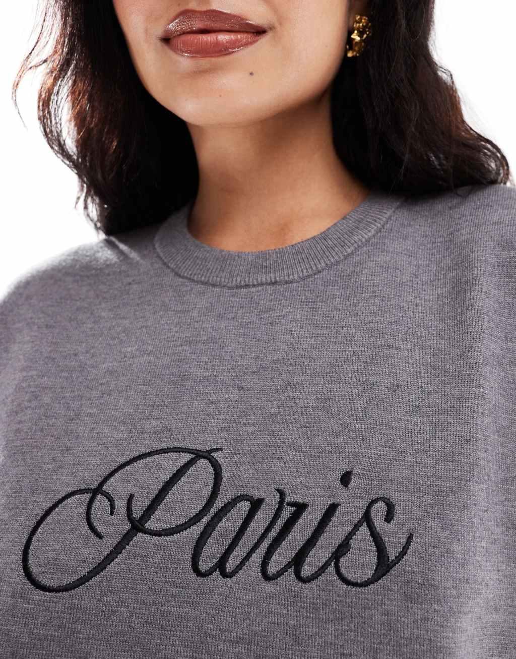 4th & Reckless knit Paris logo t-shirt in gray Product Image