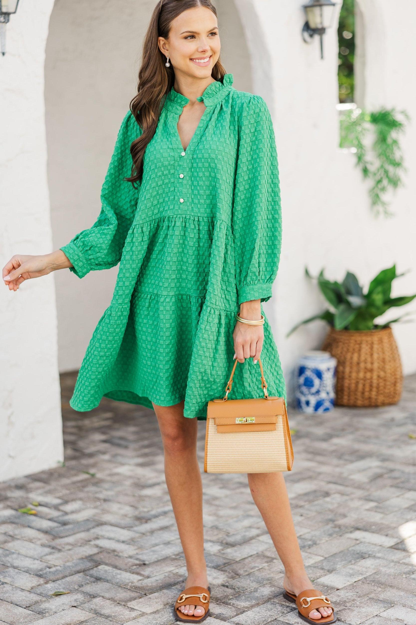 All Up To You Green Textured Dress Female Product Image