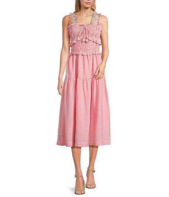 En Saison Bethany Square Neck Sleeveless Midi Smocked Dress Product Image