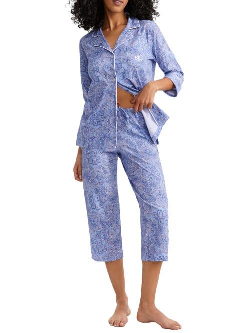 Lauren Ralph Lauren Striped Jersey Notch Collar 34 Sleeve Pajama Set Product Image