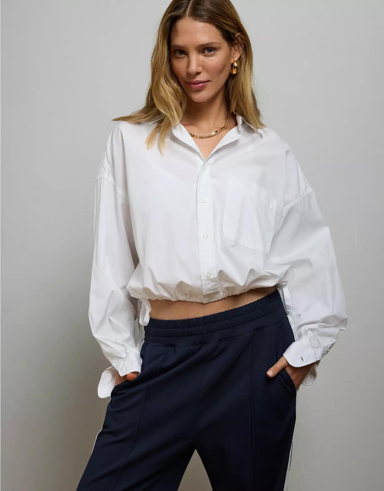 AE77 Premium Poplin Long-Sleeve Button-Up Bubble Shirt Product Image