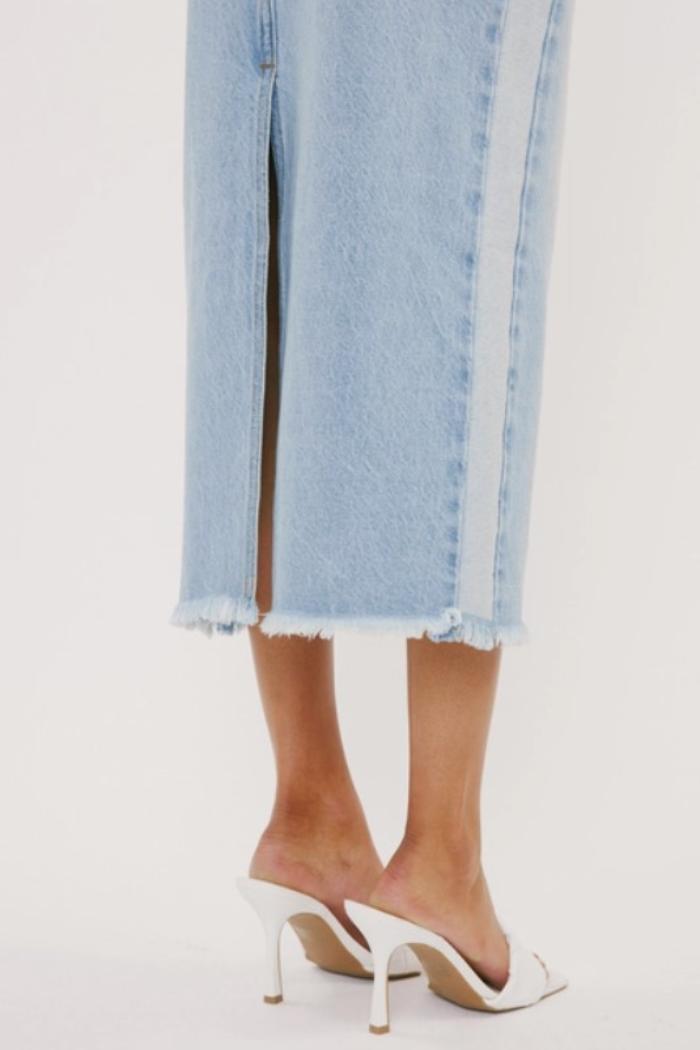 Midi High Rise Denim Contrast Skirt Product Image