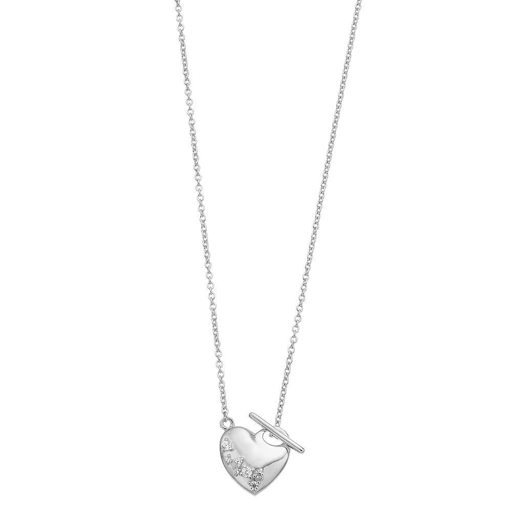 SIRI USA by TJM Sterling Silver Cubic Zirconia Heart Toggle Necklace, Women's, Size: 18" Product Image