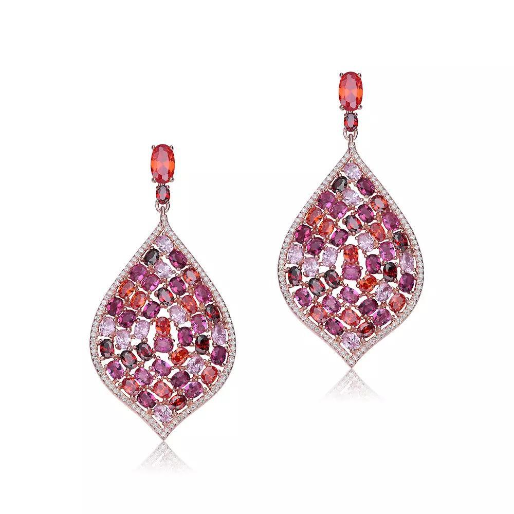 18k Gold over Sterling Silver Cubic Zirconia Drop Earrings, Womens, Pink Tone Red Team Product Image