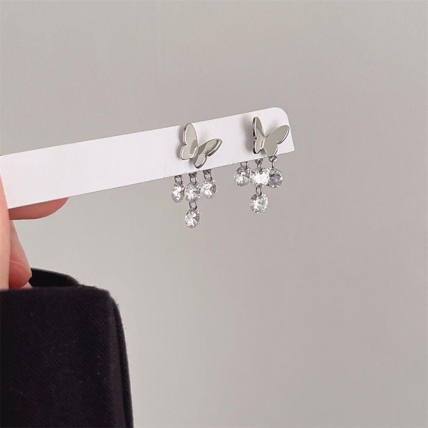 Butterfly Rhinestone Dangle Earrings Product Image