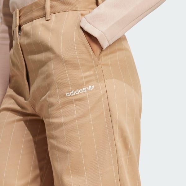 adidas Pinstripe Twill Loose Pants Off White 2 Womens Product Image