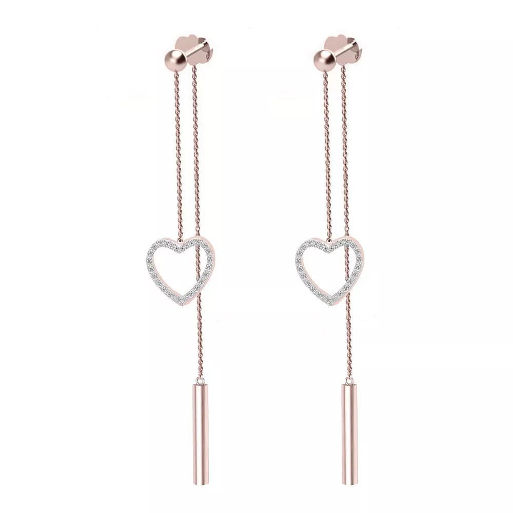 10k Rose Gold Diamond Heart Drop Earrings, Women's, 10k Gold Product Image