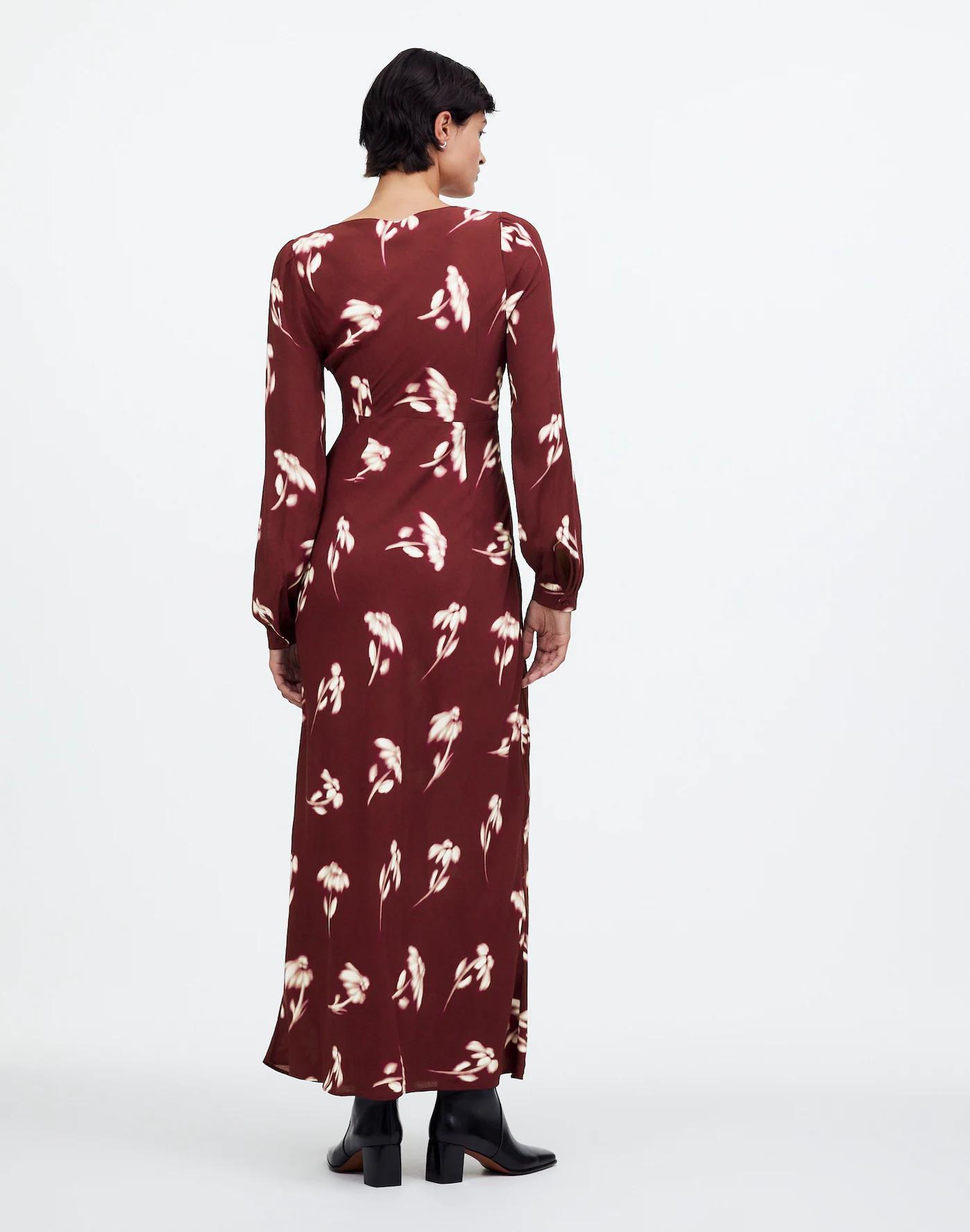 V-Neck Cuff-Sleeve Maxi Dress in Floral Product Image