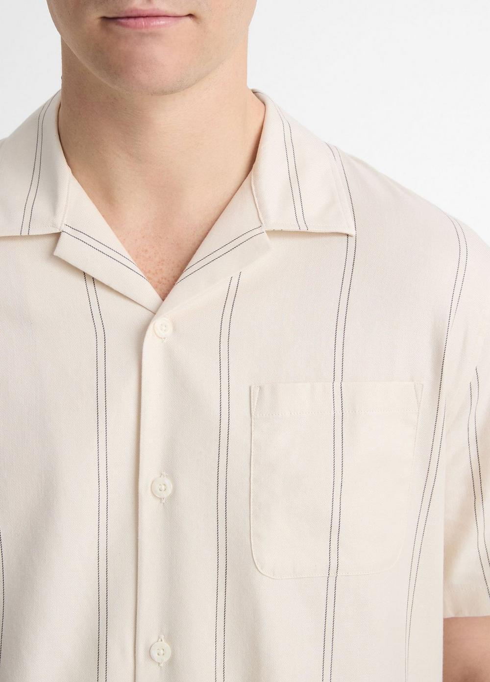 Mens Sunfair Stripe Cotton-Blend Short-Sleeve Shirt, Full Moon/soft Black, Size XL Vince Product Image