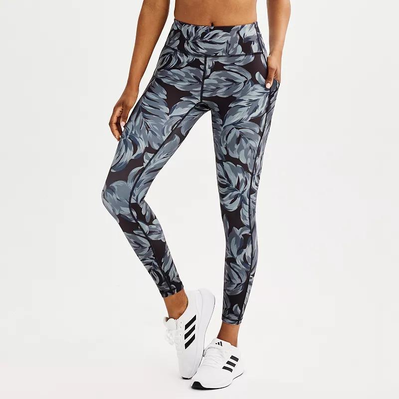 Womens Tek Gear Ultrastretch High-Waisted Side Pocket 7/8 Leggings Blue Foliage Product Image