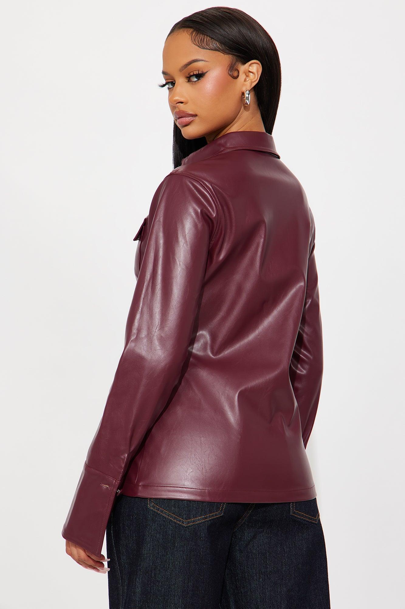 Show Time Faux Leather Shirt - Burgundy Product Image