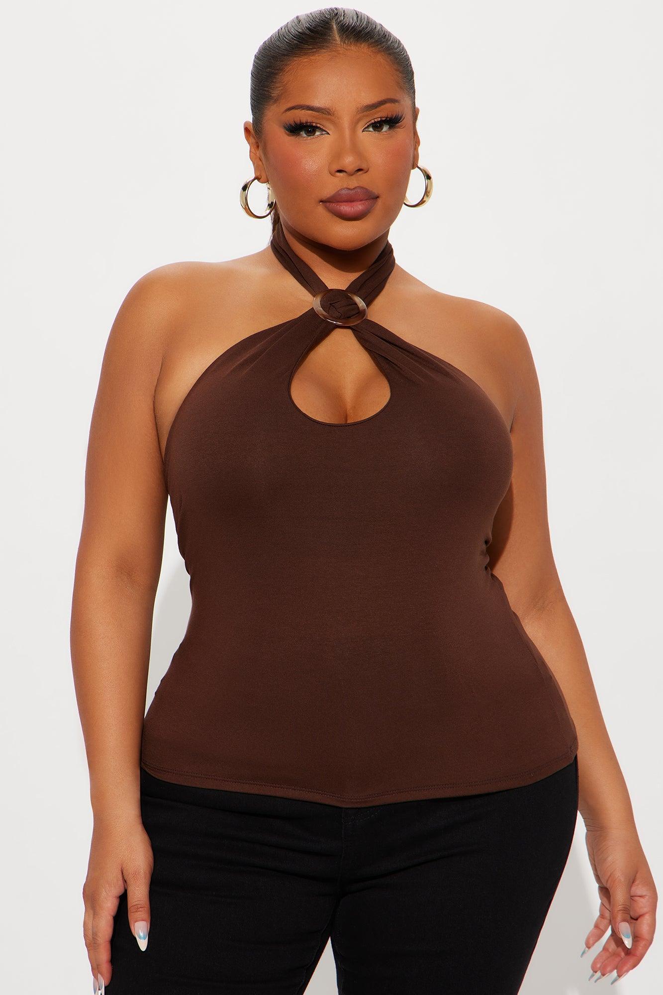 Shared Sunsets Y-Neck Halter Top - Brown Product Image