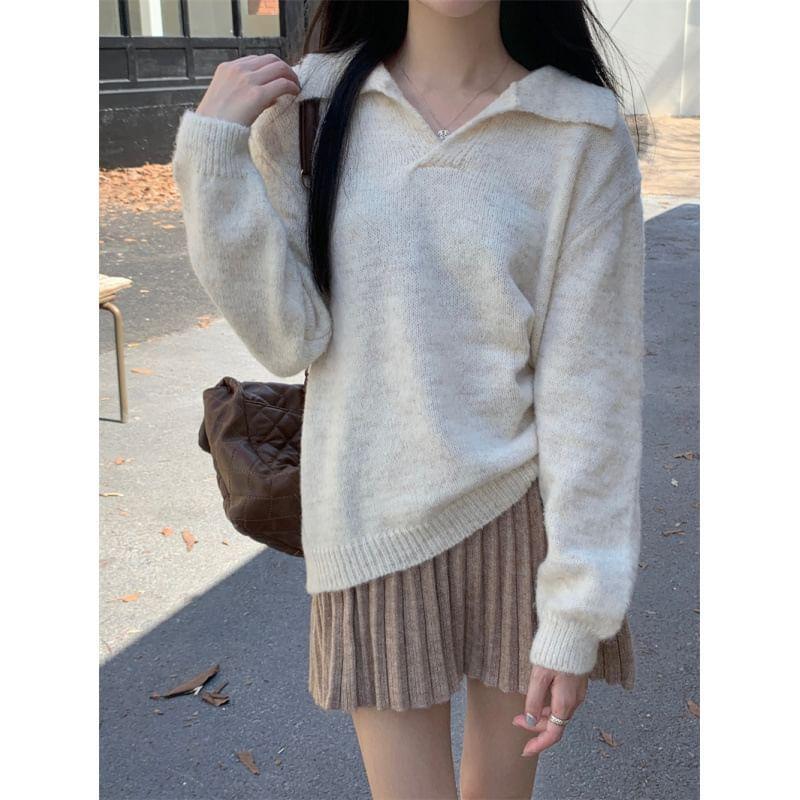 Long-Sleeve Plain Knit Top Product Image