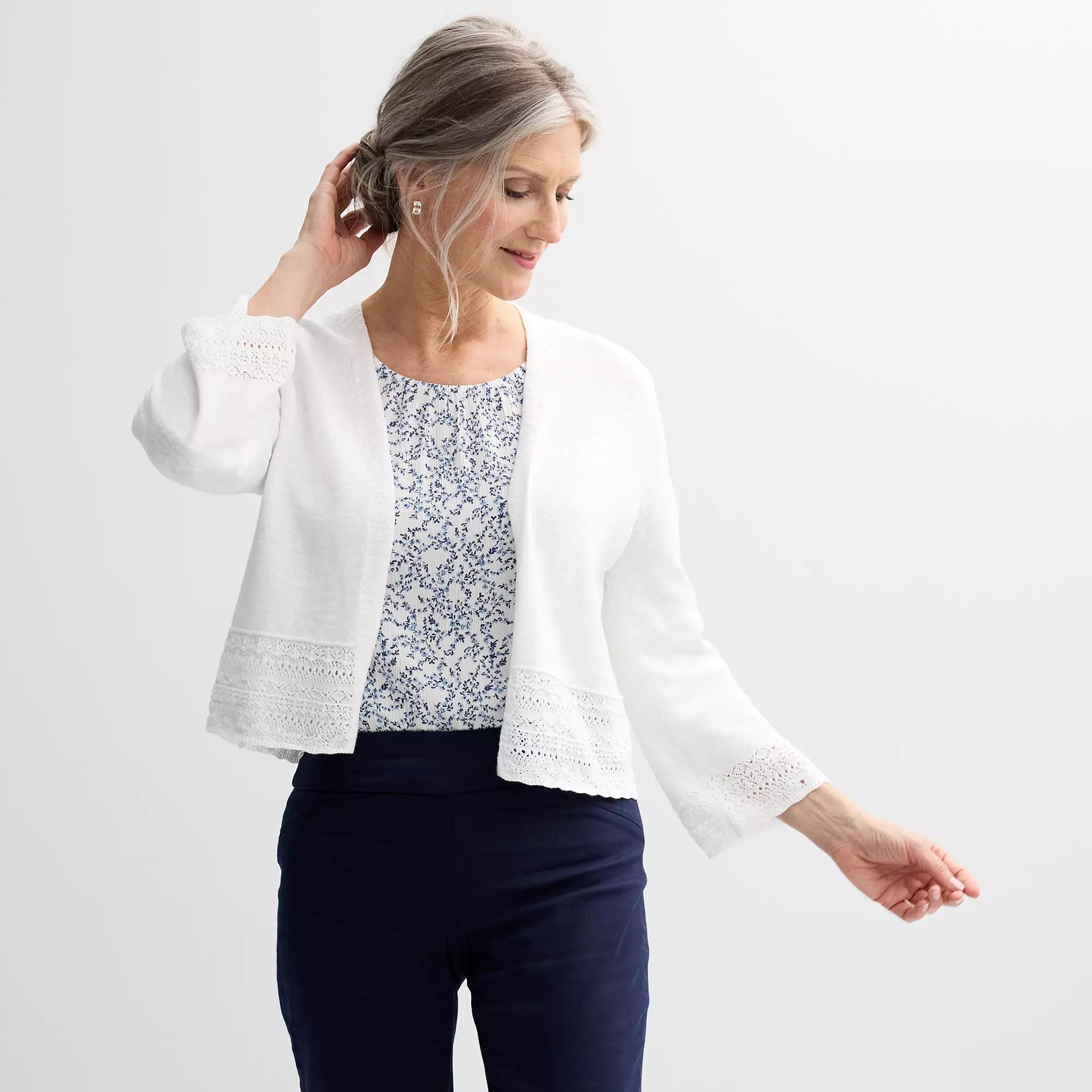 Womens Croft & Barrow Pointelle Hem Open-Front Cardigan Product Image